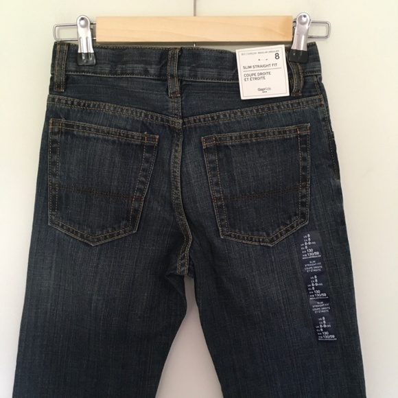 Boys Gap Kids Denim Jeans Slim Straight Adjustable Waist Blue Sz 8 Dark Wash NWT - Picture 4 of 16